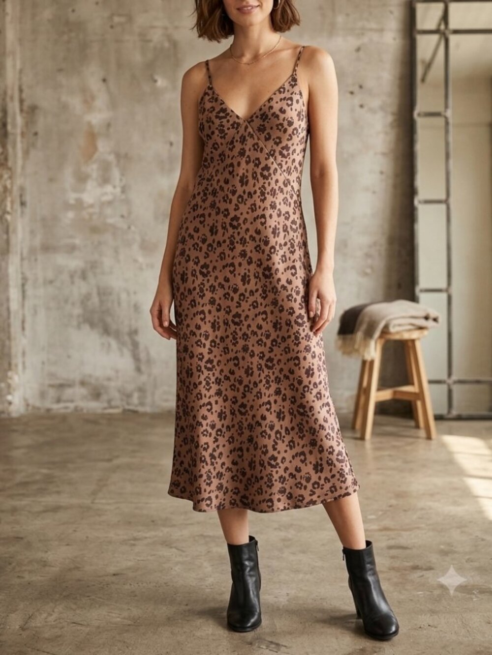 A New Day Satin Midi Slip Dress Size Medium Y2K Leopard Fairy Grunge Mob Wife